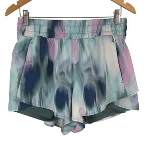 Avia Womens 2-in-1 Running Shorts Teal Purple Watercolor Abstract M 8-10 Workout